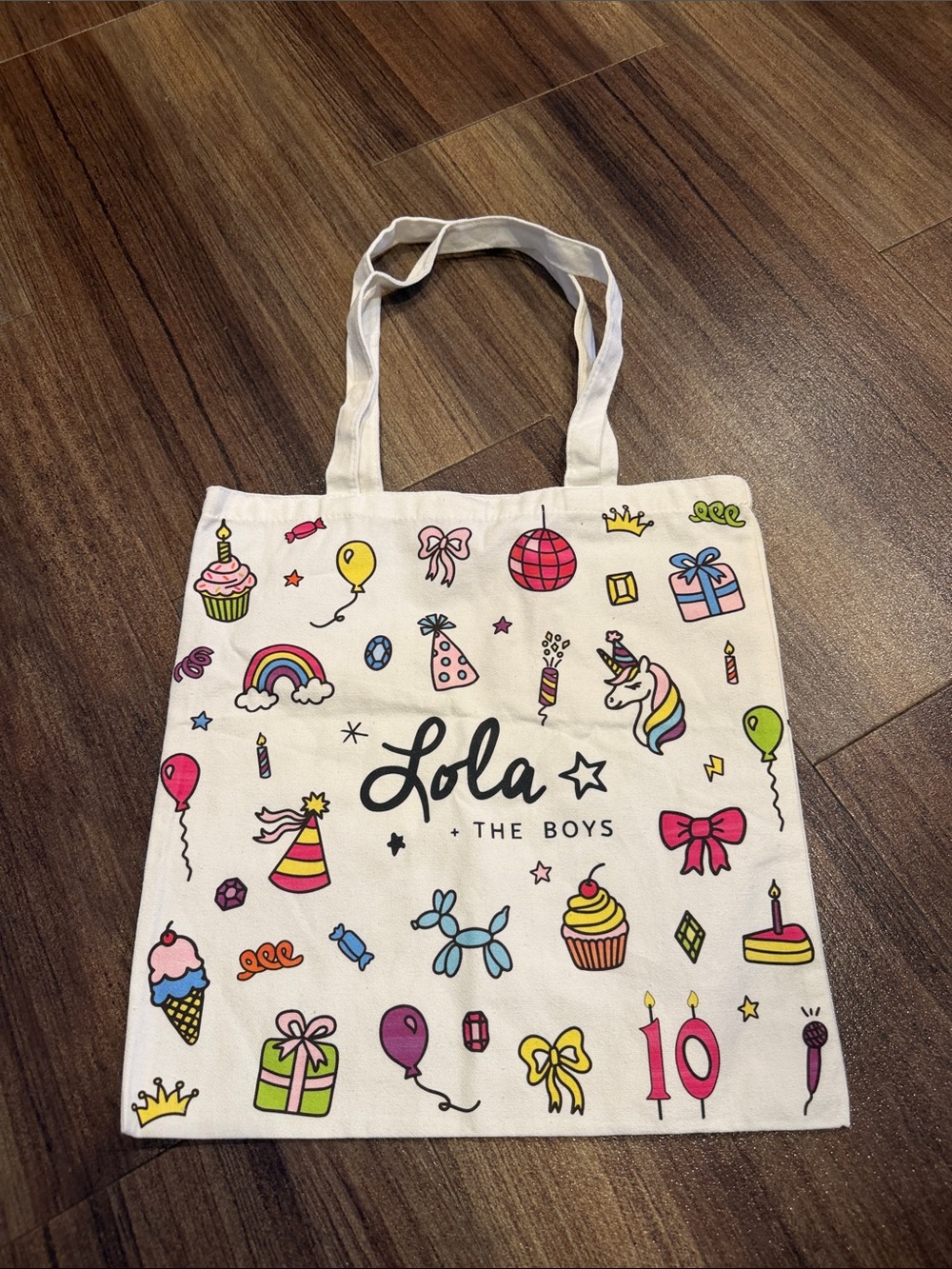 Lola + The Boys White Canvas Tote with Pink '10' Cake Accent